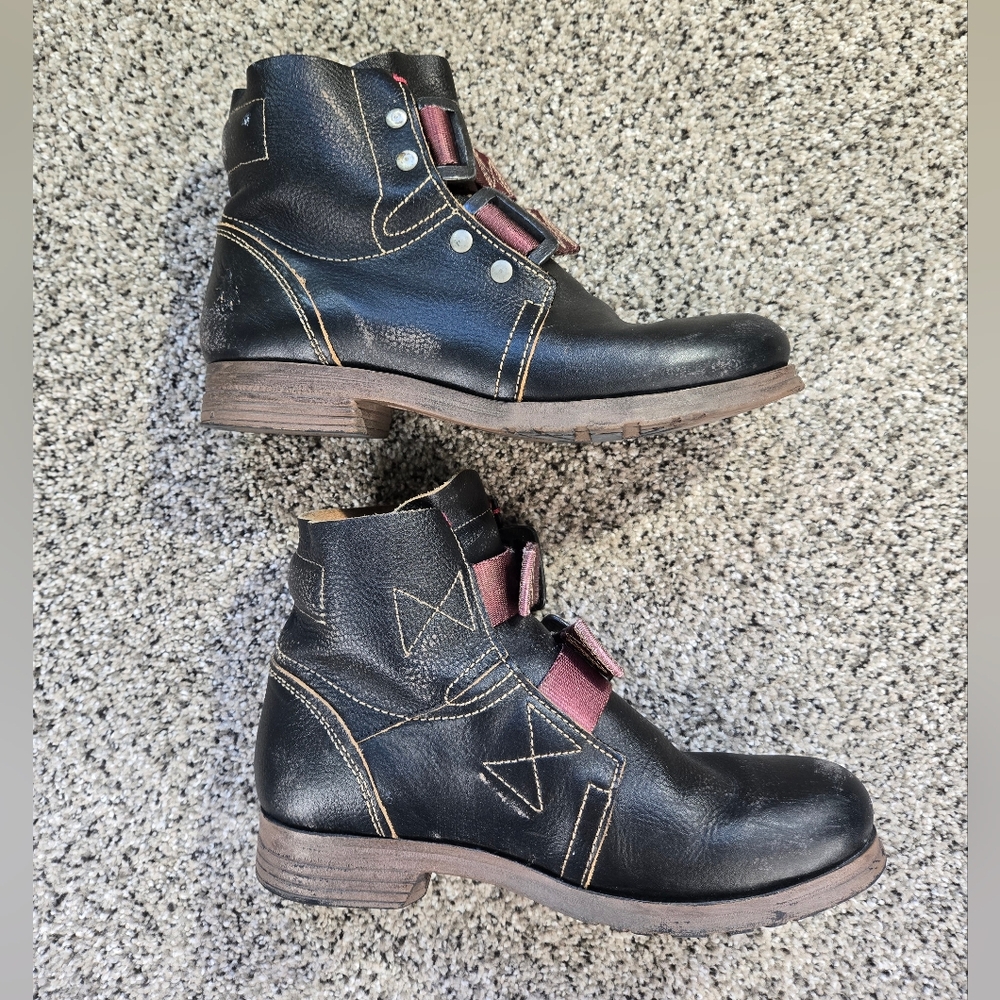 Fly London Black and Burgundy Combat Boots - Picture 9 of 16